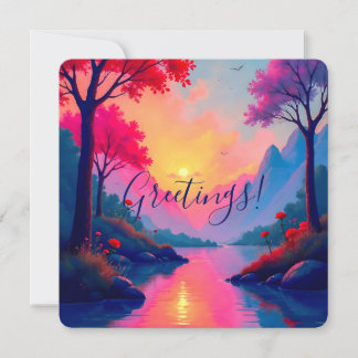 Vibrant Pink Sunset Dreamy Fantasy Landscape Invitation