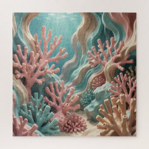 Vibrant Pink Teal Coral Reef Underwater Ocean Jigsaw Puzzle