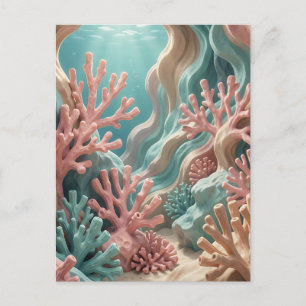 Vibrant Pink Teal Coral Reef Underwater Ocean Postcard