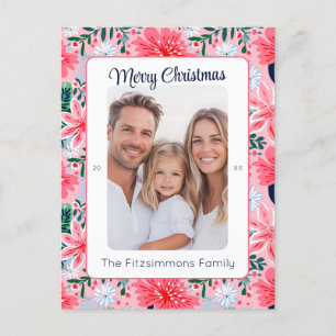 Vibrant Pink Tropical Christmas Photo Holiday Postcard
