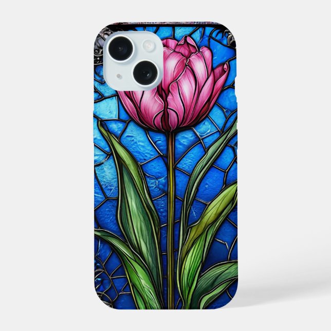 Vibrant pink tulip iPhone 15 case (Back)