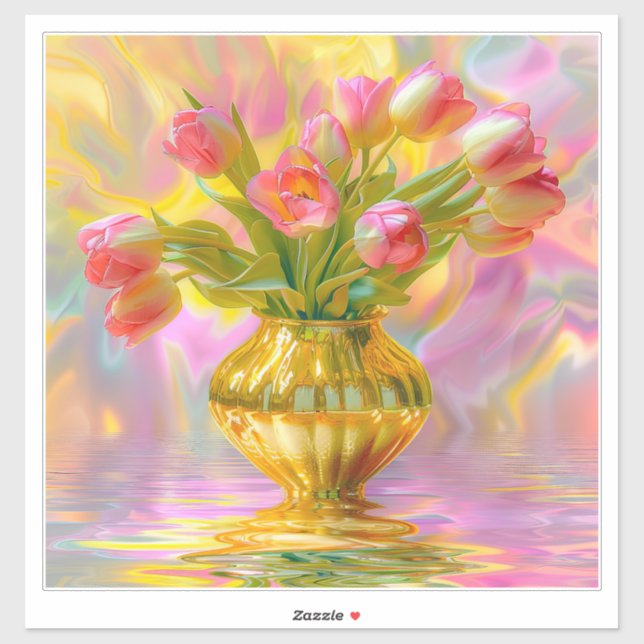 Vibrant Pink Tulips in Golden Vase (Sheet)
