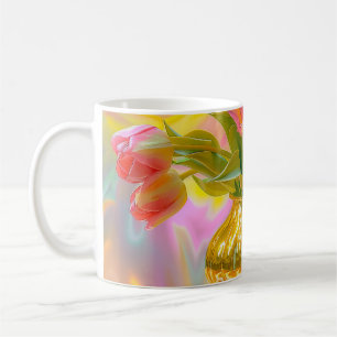 Vibrant Pink Tulips in Golden Vase Coffee Mug