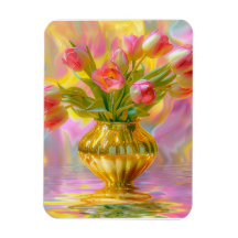 Vibrant Pink Tulips in Golden Vase