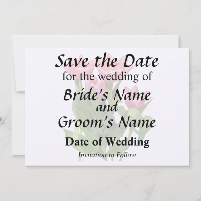 Vibrant Pink Tulips Save The Date (Front)