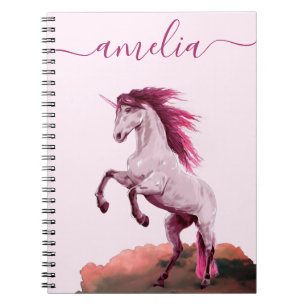 Vibrant Pink Unicorn Cloud Pretty Calligraphy Girl Notebook