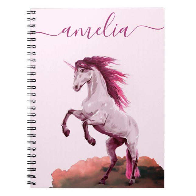 Vibrant Pink Unicorn Cloud Pretty Calligraphy Girl Notebook (Front)