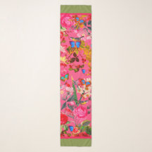 Vibrant Pink Vintage Rose Garden Chiffon Scarf