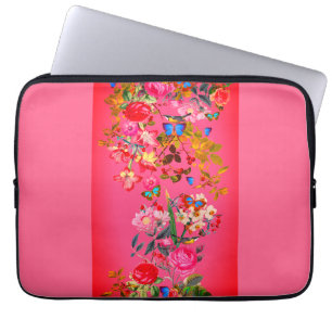 Vibrant Pink Vintage Rose Garden Vibrant Laptop Sleeve