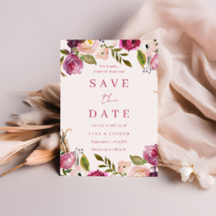 Vibrant Pink Watercolor Floral Wreath Wedding Save The Date