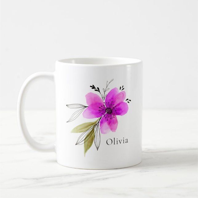 Vibrant Pink Watercolour Personalised Name Coffee Mug (Left)