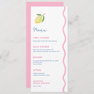 Vibrant Pink Wavy Line Lemon Baby Shower Party  Menu