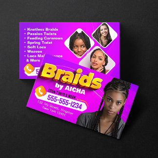 Vibrant Pink & Yellow African Hair Braiding Photo Business Card