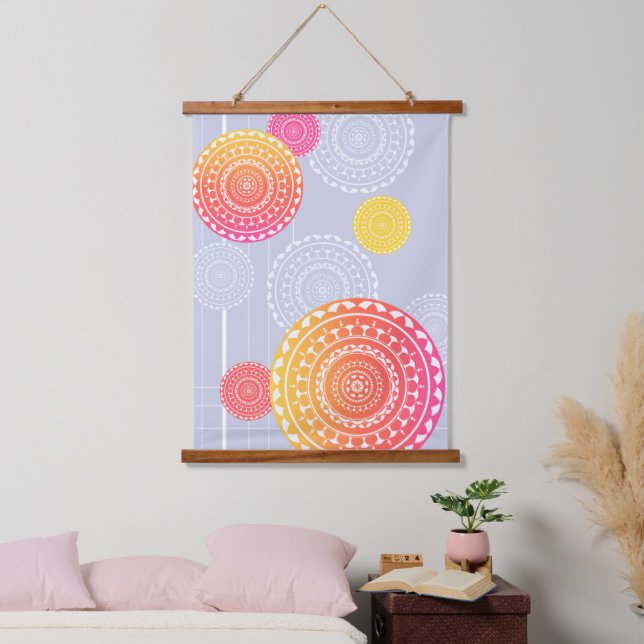 Vibrant Pink Yellow Random Mandala Hanging Tapestry (Bedroom)