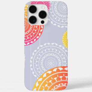 Vibrant Pink Yellow Random Mandala on Blue iPhone 16 Pro Max Case