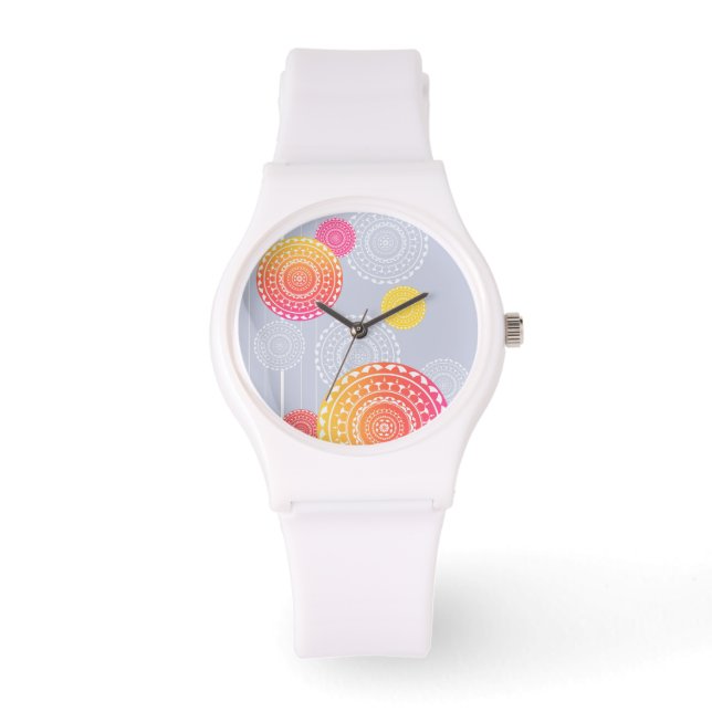 Vibrant Pink Yellow Random Mandala Watch (Front)