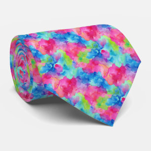Vibrant Pinky Pink and Coastal Blue Abstract Water Tie