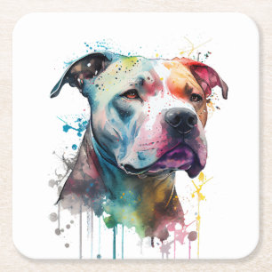 Vibrant Pitbull: A Touch of Life Square Paper Coaster