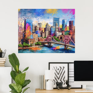 Vibrant Pittsburgh Skyline, Colourful Urban Art Poster
