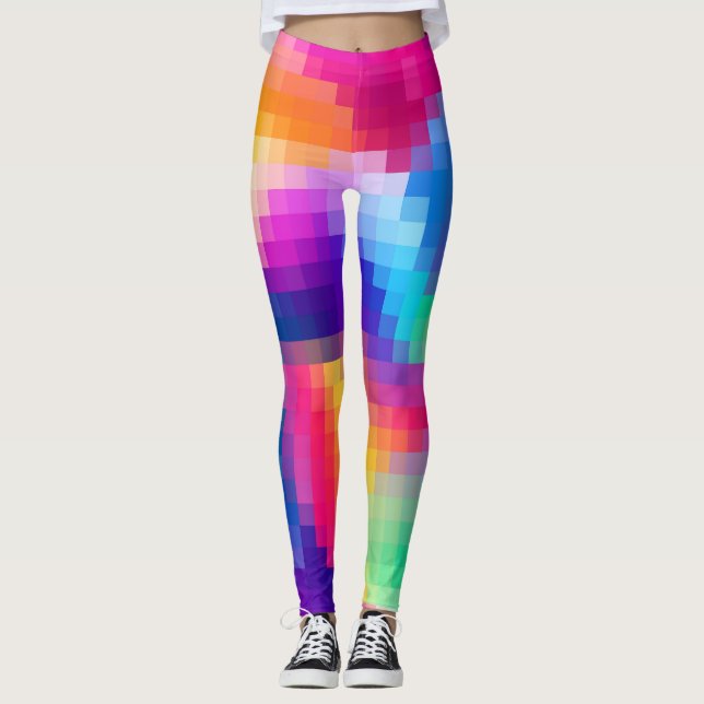 Vibrant Pixel Rainbow Leggings (Front)