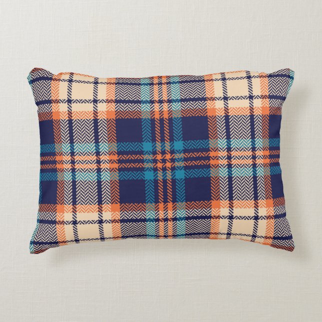 Vibrant Plaid: Autumn Textile Design Decorative Cushion (Front)