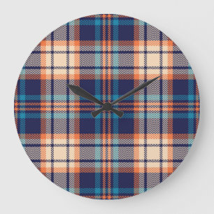 Vibrant Plaid: Autumn Textile Design Large Clock