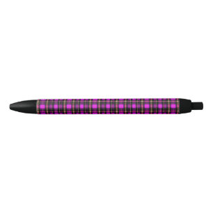 Vibrant Plaid Tartan Pattern Fabric Black Ink Pen