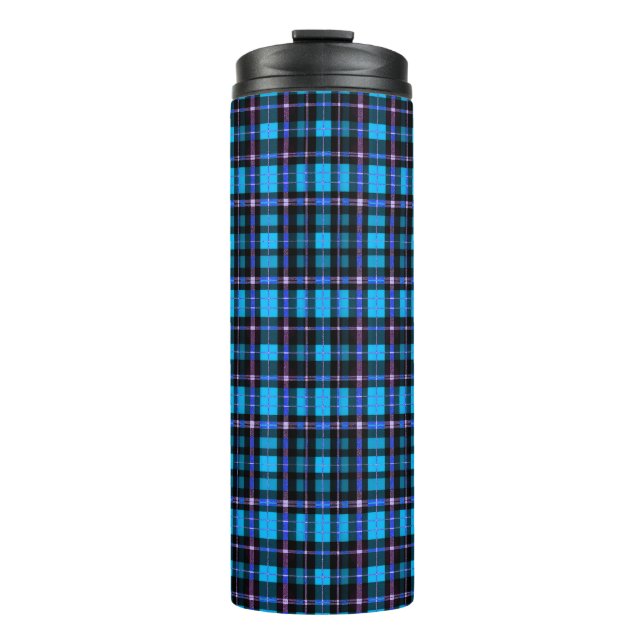 Vibrant Plaid Tartan Pattern Fabric Thermal Tumbler (Front)
