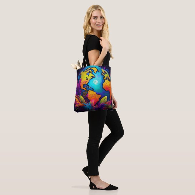Vibrant Planet - Tropical Earth Design Tote Bag (On Model)