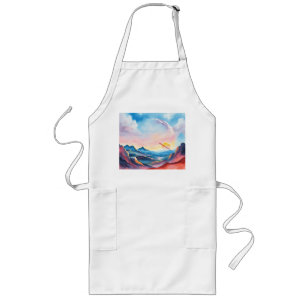 Vibrant Planetary Watercolor Landscape Long Apron