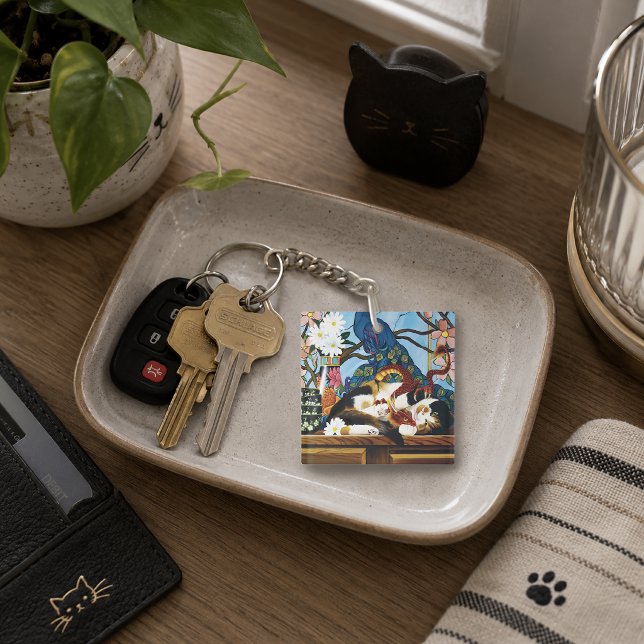 Vibrant Playful Calico Red Dragon Fantasy Key Ring (Creator Uploaded)