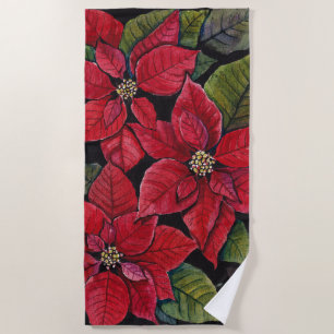 Vibrant Poinsettia In Watercolor  Beach Towel