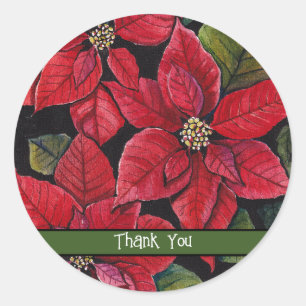 Vibrant Poinsettia In Watercolor  Classic Round Sticker