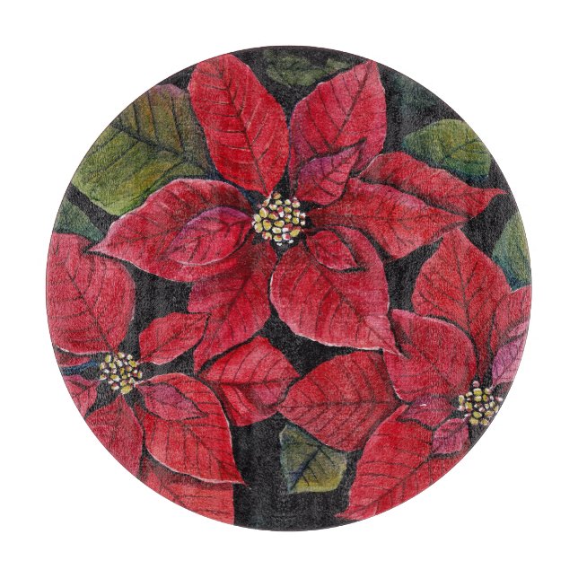 Vibrant Poinsettia In Watercolor  Cutting Board (Front)