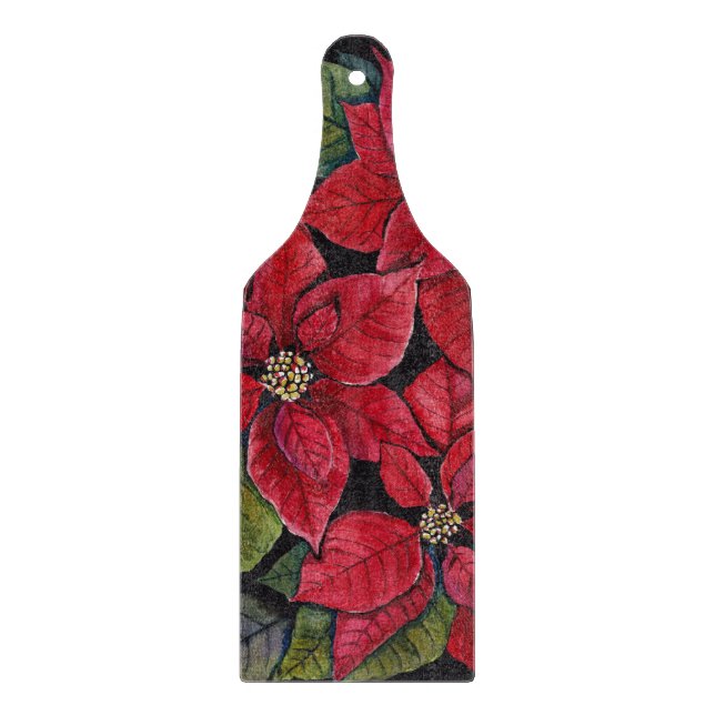 Vibrant Poinsettia In Watercolor  Cutting Board (Front)