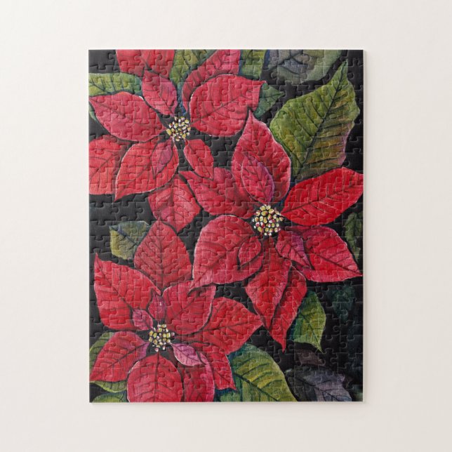 Vibrant Poinsettia In Watercolor Jigsaw Puzzle (Vertical)
