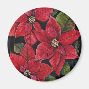 Vibrant Poinsettia In Watercolor Magnet