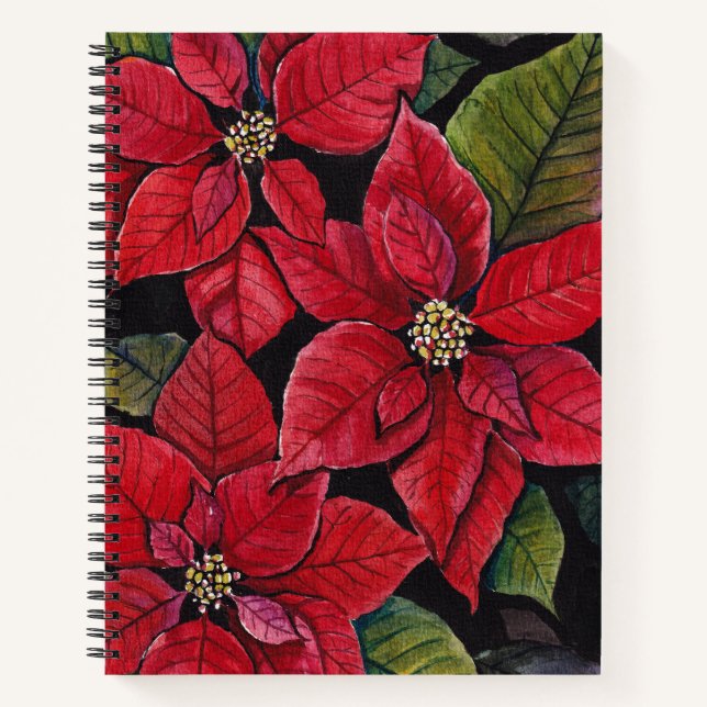 Vibrant Poinsettia In Watercolor   Notebook (Front)