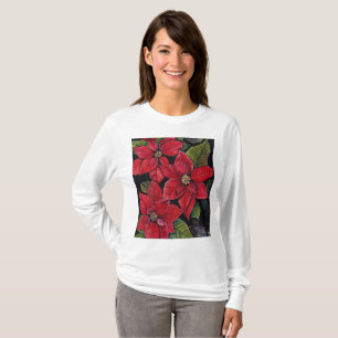 Vibrant Poinsettia In Watercolor   T-Shirt