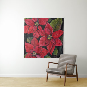 Vibrant Poinsettia In Watercolor  Tapestry