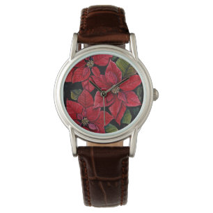 Vibrant Poinsettia In Watercolor Watch