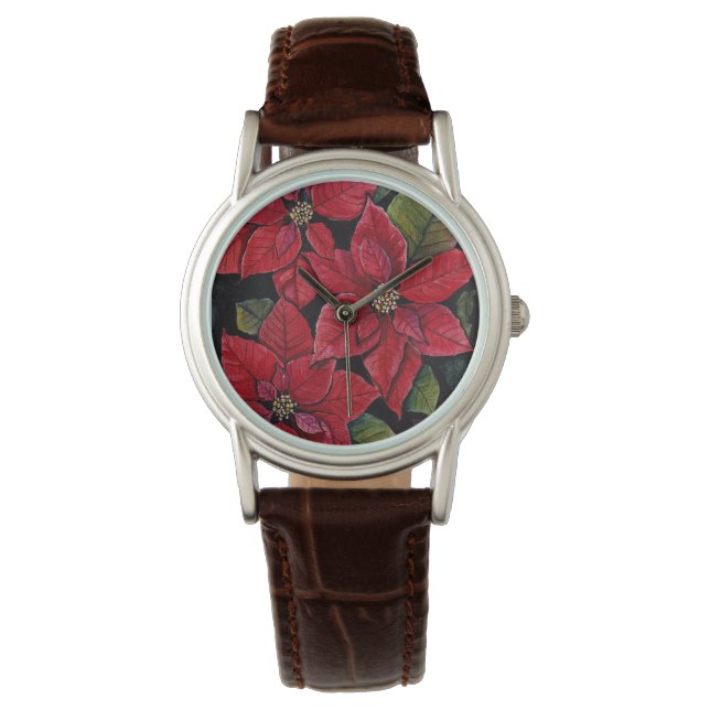 Vibrant Poinsettia In Watercolor  Watch (Front)