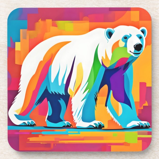Vibrant Polar Bear Coaster (Front)