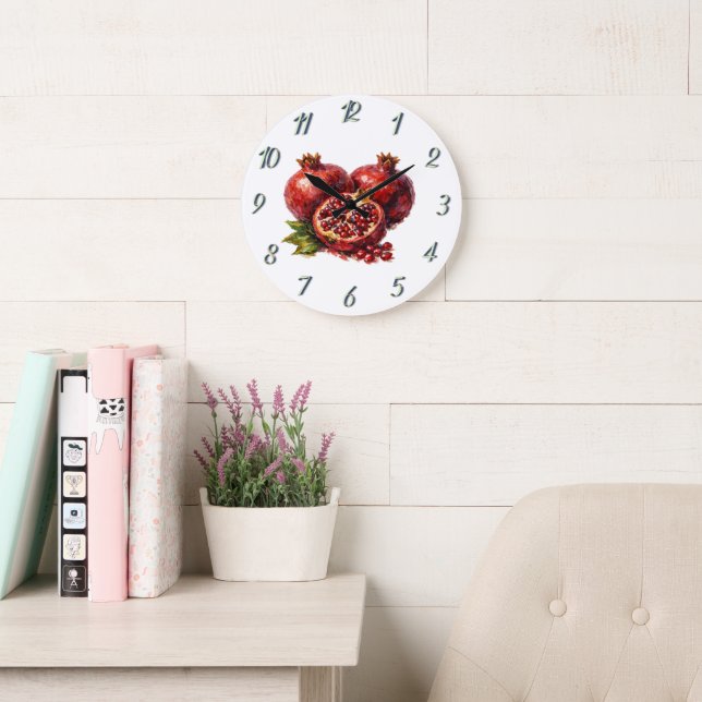 Vibrant Pomegranate Kitchen Gift Bold Red Aestheti Large Clock (Reading Room)