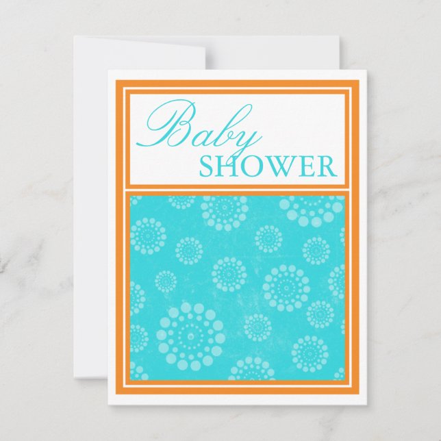Vibrant Pop Aqua Orange Baby Shower Invitations (Front)
