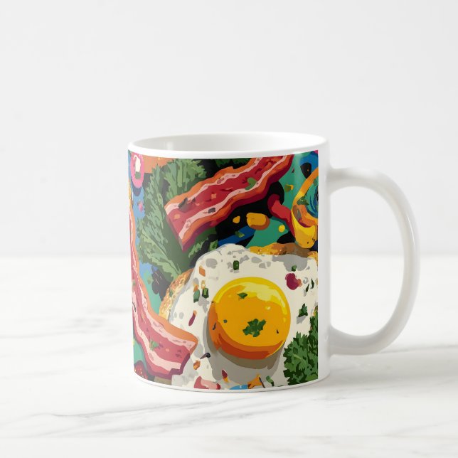 Vibrant Pop Art Abstract Pattern of Eggs and Bacon Coffee Mug (Right)