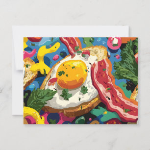 Vibrant Pop Art Abstract Pattern of Eggs and Bacon Postcard