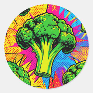 Vibrant Pop Art Broccoli Pattern Classic Round Sticker