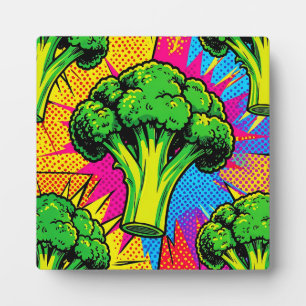 Vibrant Pop Art Broccoli Pattern Plaque