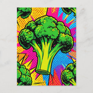 Vibrant Pop Art Broccoli Pattern Postcard
